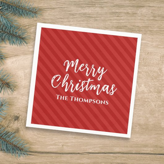 Merry Christmas Minimalist Simple Striped Red Serviette