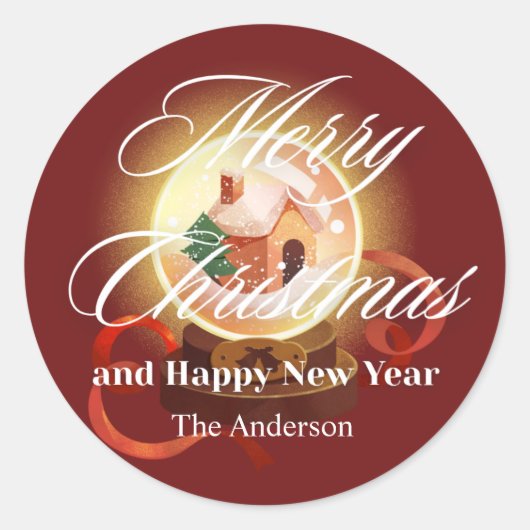 merry christmas minimalist with snow ball runder aufkleber (Vorderseite)