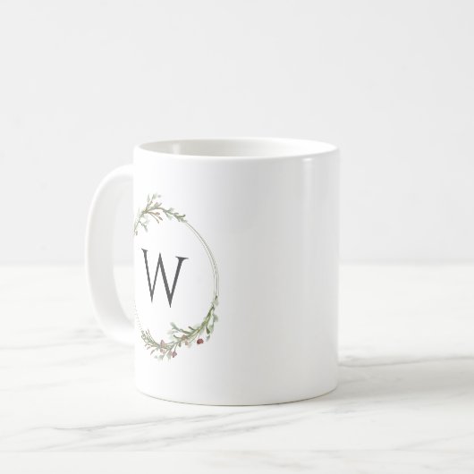 Merry Christmas Minimalist Wreath Monogram Kaffeetasse (Vorderseite Links)