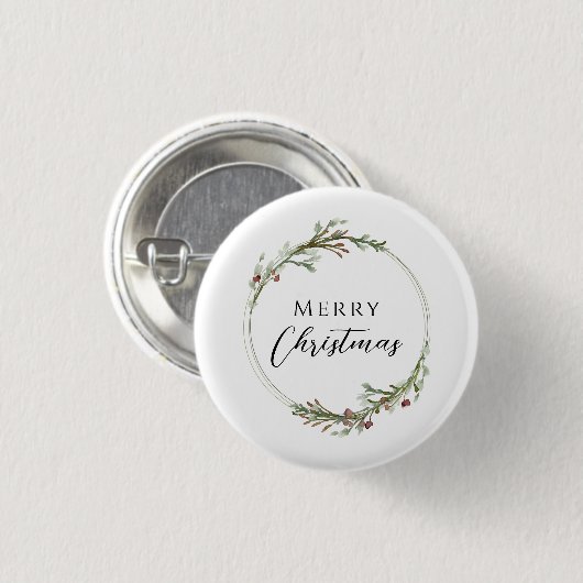 Merry Christmas Minimalist Wreath White Button (Vorne & Hinten)