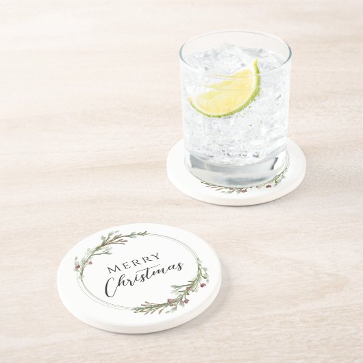 Merry Christmas Minimalist Wreath White Getränkeuntersetzer (Seite)