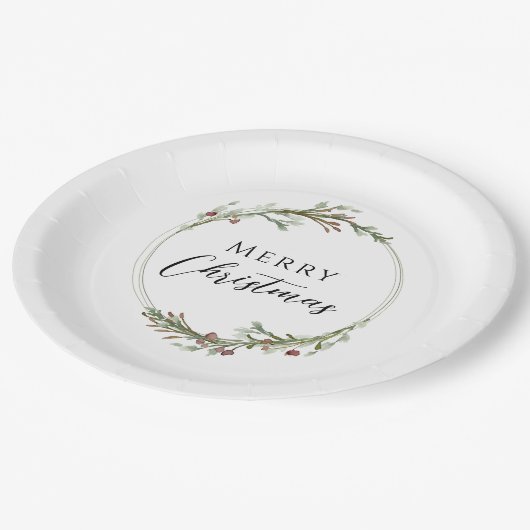 Merry Christmas Minimalist Wreath White Pappteller (Schrägansicht)
