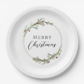 Merry Christmas Minimalist Wreath White Pappteller (Vorderseite)