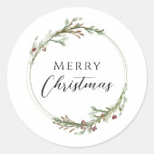 Merry Christmas Minimalist Wreath White Runder Aufkleber (Vorderseite)