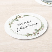 Merry Christmas Minimalist Wreath White Runder Pappuntersetzer (Angewinkelt)