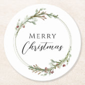 Merry Christmas Minimalist Wreath White Runder Pappuntersetzer (Vorderseite)