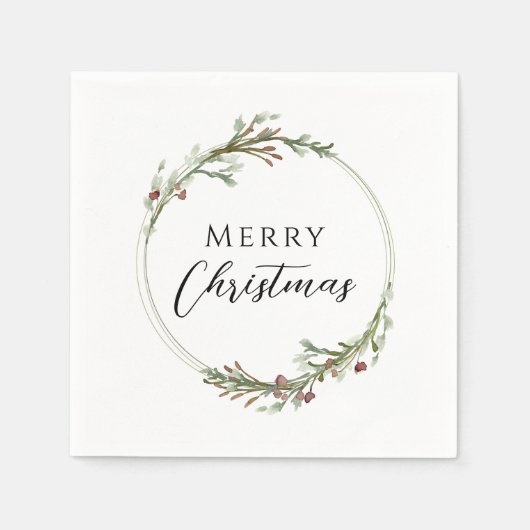 Merry Christmas Minimalist Wreath White Serviette (Vorderseite)