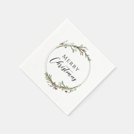Merry Christmas Minimalist Wreath White Serviette (Ecke)