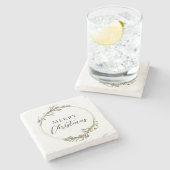 Merry Christmas Minimalist Wreath White Steinuntersetzer (Seitenansicht)