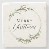 Merry Christmas Minimalist Wreath White Steinuntersetzer (Vorderseite)