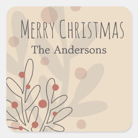 Merry Christmas mistletoe and family name text Quadratischer Aufkleber (Vorderseite)