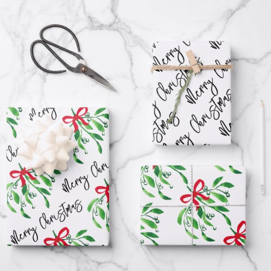 MERRY CHRISTMAS Mistletoe Festival Kiss Me Holiday Geschenkpapier Set (Vorderseite)