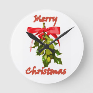 merry christmas mistletoe runde wanduhr