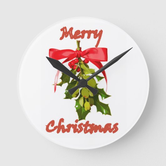 merry christmas mistletoe runde wanduhr (Vorderseite)