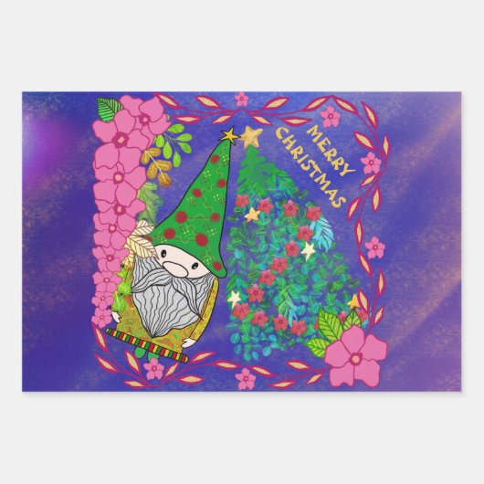 MERRY CHRISTMAS MIT GNOME XMAS TREE GESCHENKPAPIER SET (Vorderseite 2)