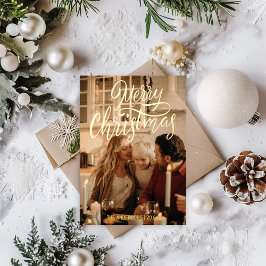 Merry Christmas Modern 2 Family Photo Gold Folien Feiertagskarte