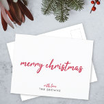 Merry Christmas Modern Minimalist Red Typography Feiertagspostkarte<br><div class="desc">Einfache,  stilvolle "Frohe Weihnachten"-Postkarte in rot-moderner minimalistischer Typografie und komplementär "mit Liebe" im passenden Stil. Ihr Name kann für eine einzigartige Karte mit persönlicher Touch leicht personalisiert werden!</div>