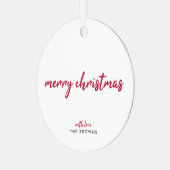 Merry Christmas Modern Minimalist Red Typography Ornament Aus Metall (Vorderseite links)