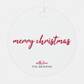 Merry Christmas Modern Minimalist Red Typography Ornament Aus Metall (Vorderseite)