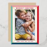 MERRY CHRISTMAS modern photo bold color border Folien Feiertagskarte<br><div class="desc">by kat massard >>> WWW.SIMPLYSWEETPAPERIE.COM <<<
A simple card design featuring a simple border in shiny foil. Maximum area to display your beautiful family too with full frame horizontal photo</div>