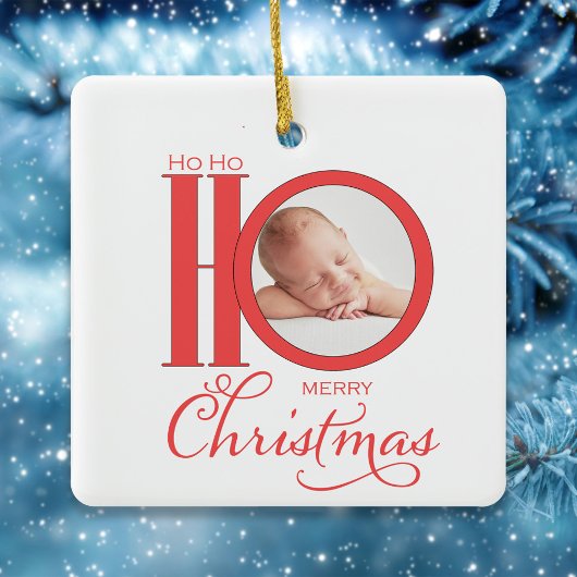 Merry Christmas Modern Photo Custom Keramikornament