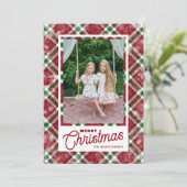 Merry Christmas Modern Plaid Photo Feiertagskarte (Stehend Vorderseite)