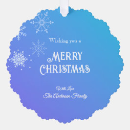 Merry Christmas Modern Snowflake Purple Blue Ornament Karte