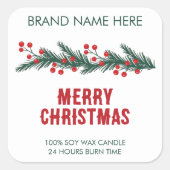Merry Christmas | Modern Wreath Candle Labels Quadratischer Aufkleber (Vorderseite)