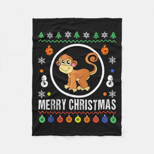 Merry Christmas Monkey Ugly Sweater Xmas Knit Tank Fleecedecke (Vorderseite)