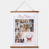 Merry Christmas Monogram Crest 10-Photo Collage Wandteppich Mit Holzrahmen (Vorderseite)