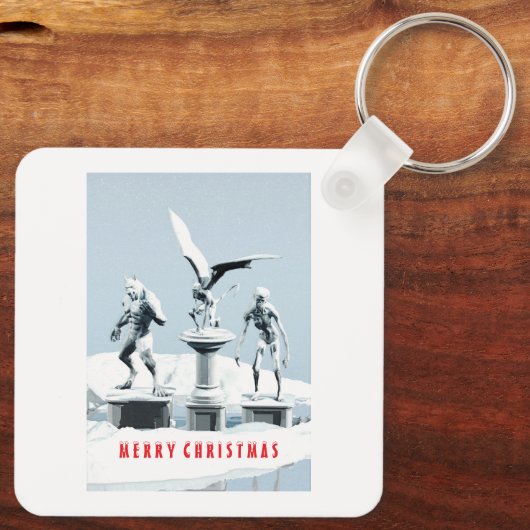 Merry Christmas. Monster ice sculptures Schlüsselanhänger (Rückseite)