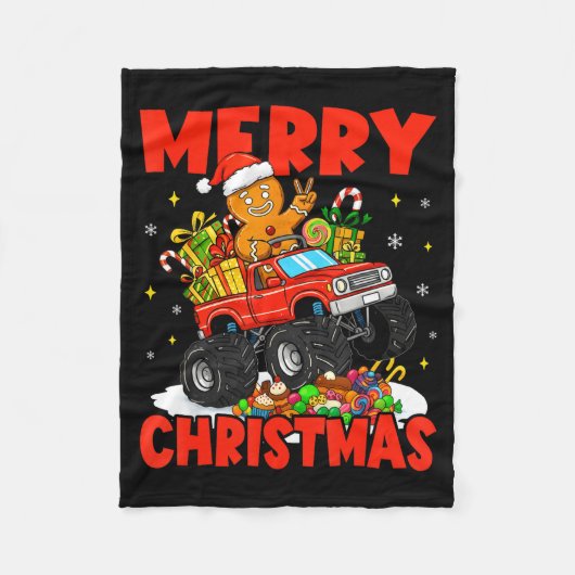 Merry Christmas Monster Truck Funny Gingerbread Me Fleecedecke (Vorderseite)