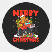 Merry Christmas Monster Truck Funny Gingerbread Me Runder Aufkleber (Vorderseite)