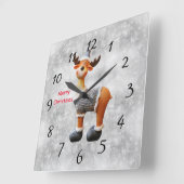 Merry Christmas moose wearing a hat      Quadratische Wanduhr (Winkel)