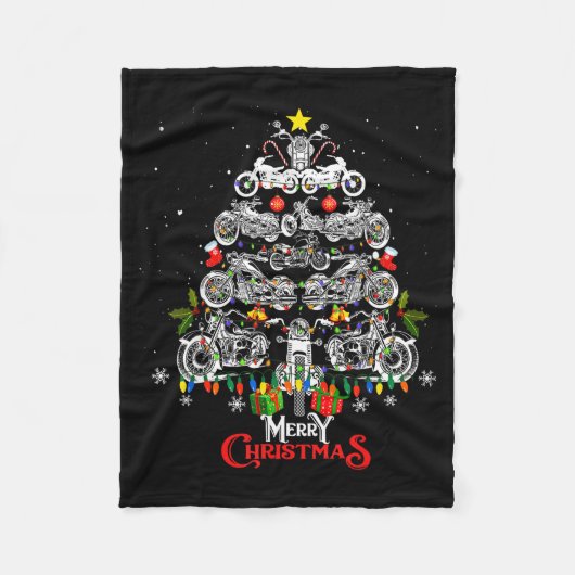 Merry Christmas Motorcycle Tree Christmas Lights B Fleecedecke (Vorderseite)