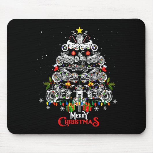 Merry Christmas Motorcycle Tree Christmas Lights B Mousepad (Vorne)