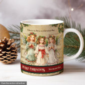Merry Christmas Mug Green Red Angel Celebration Kaffeetasse