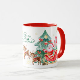 Merry Christmas Mug – Santa & Flying Reindeer Tasse