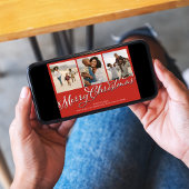 Merry Christmas Multi Photo Red Holiday Plaid Feiertagskarte