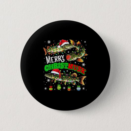 Merry Christmas Musky Three Santa Muskies Fisher F Button (Vorderseite)