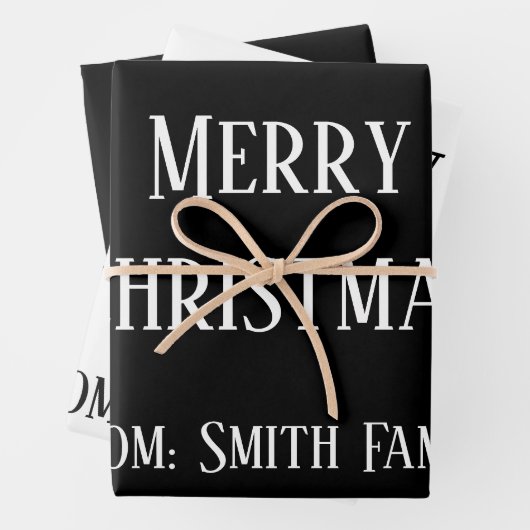 Merry Christmas Name Monogram Gold Schwarz-weiß Geschenkpapier Set (Beispiel)