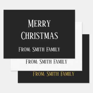 Merry Christmas Name Monogram Gold Schwarz-weiß Geschenkpapier Set
