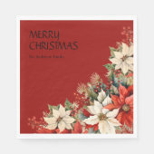 Merry Christmas Name Poinsettias Serviette (Vorderseite)