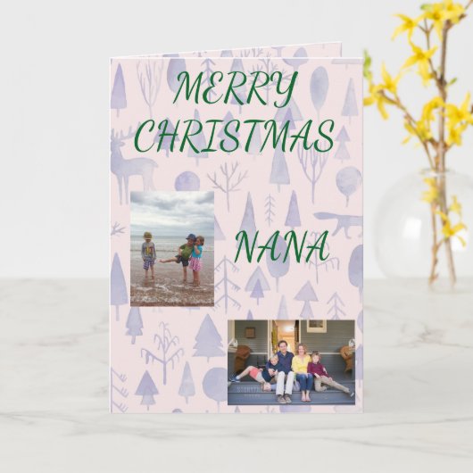 Merry Christmas Nana with Two Photos Karte (Gelbe Blume)