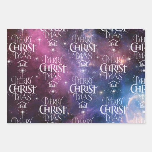 Merry CHRISTmas Nativity Christlich Space Galaxy Geschenkpapier Set (Vorderseite)