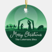 Merry Christmas Nativity Scene Green Religious Keramik Ornament (Vorne)