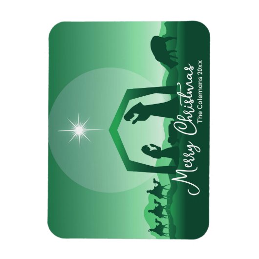 Merry Christmas Nativity Scene Green Religious Magnet (Vertikal)