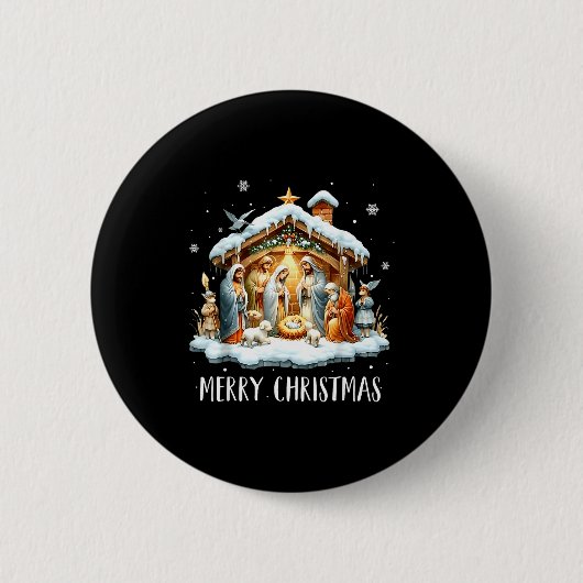 Merry Christmas Nativity Scene North Star Baby Jes Button (Vorderseite)