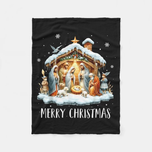 Merry Christmas Nativity Scene North Star Baby Jes Fleecedecke (Vorderseite)