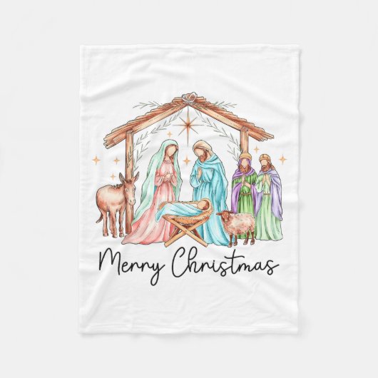 Merry Christmas Nativity Scene North Star Baby Jes Fleecedecke (Vorderseite)